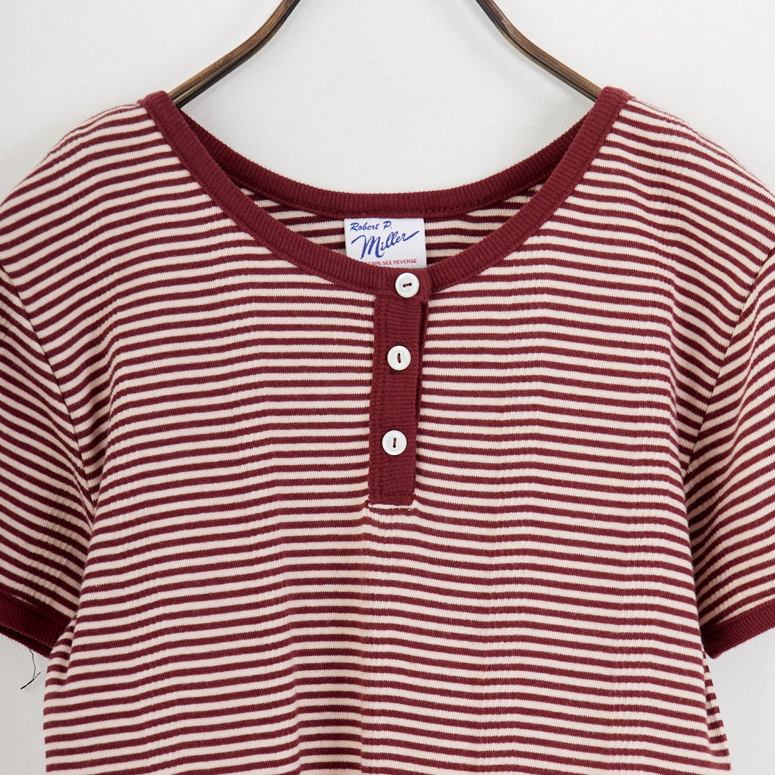 Robert P.Miller [ロバートピーミラー] 別注 クロップド丈 ボーダーヘンリーネックTシャツ [RM261-2265IN-JF] CLAY