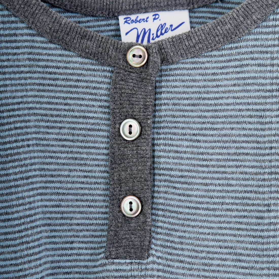 Robert P.Miller [ロバートピーミラー] 別注 クロップド丈 ボーダーヘンリーネックTシャツ [RM261-2265IN-JF] CLOUD