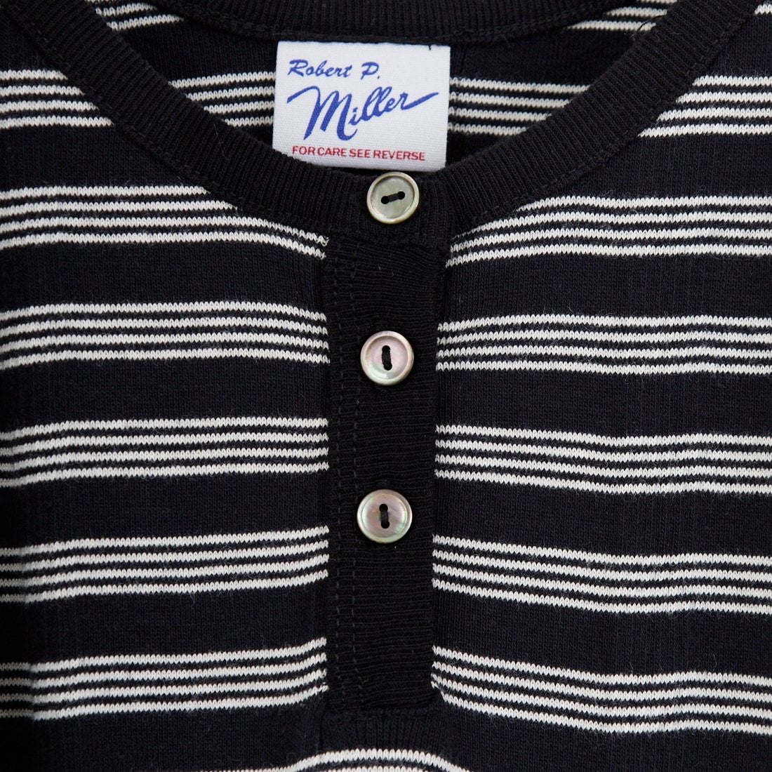 Robert P.Miller [ロバートピーミラー] 別注 クロップド丈 ボーダーヘンリーネックTシャツ [RM261-2265IN-JF] CARBON