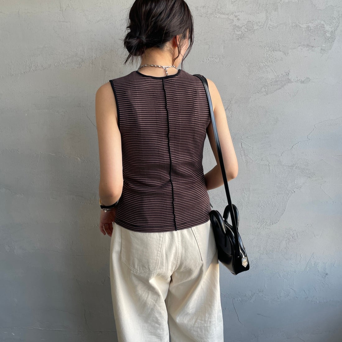 Robert P.Miller [ロバートピーミラー] 別注 配色 センタースリット パネルリブタンクトップ [RM261-2261IN-JF] BROWN &&モデル身長：160cm 着用サイズ：F&&