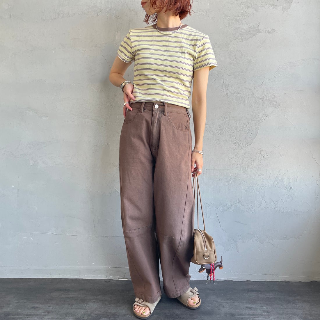 Robert P.Miller [ロバートピーミラー] 別注 配色 パネルリブショートスリーブTシャツ [RM261-2152IN-JF] BANANA &&モデル身長：158cm 着用サイズ：F&&