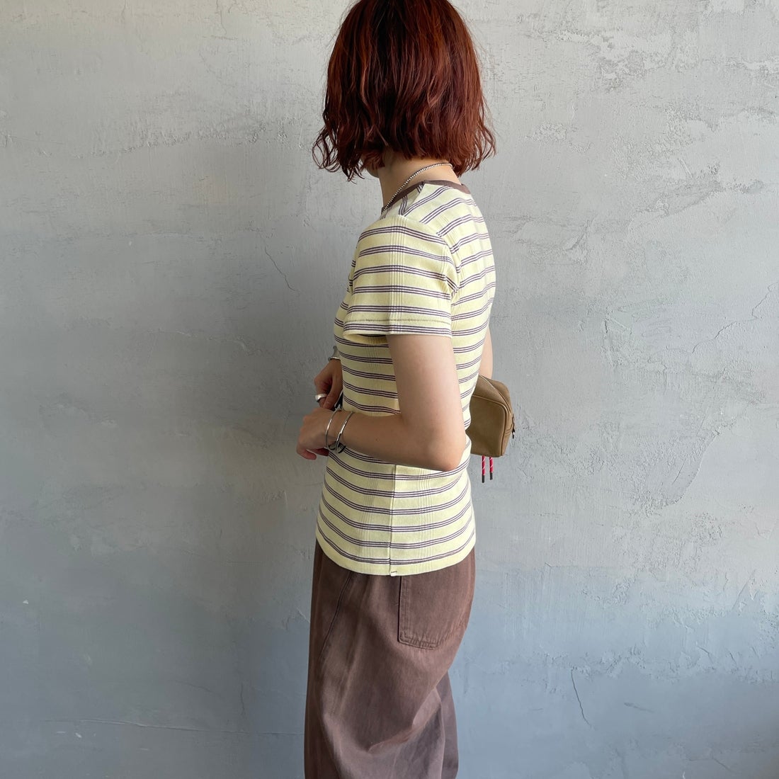 Robert P.Miller [ロバートピーミラー] 別注 配色 パネルリブショートスリーブTシャツ [RM261-2152IN-JF] BANANA &&モデル身長：158cm 着用サイズ：F&&