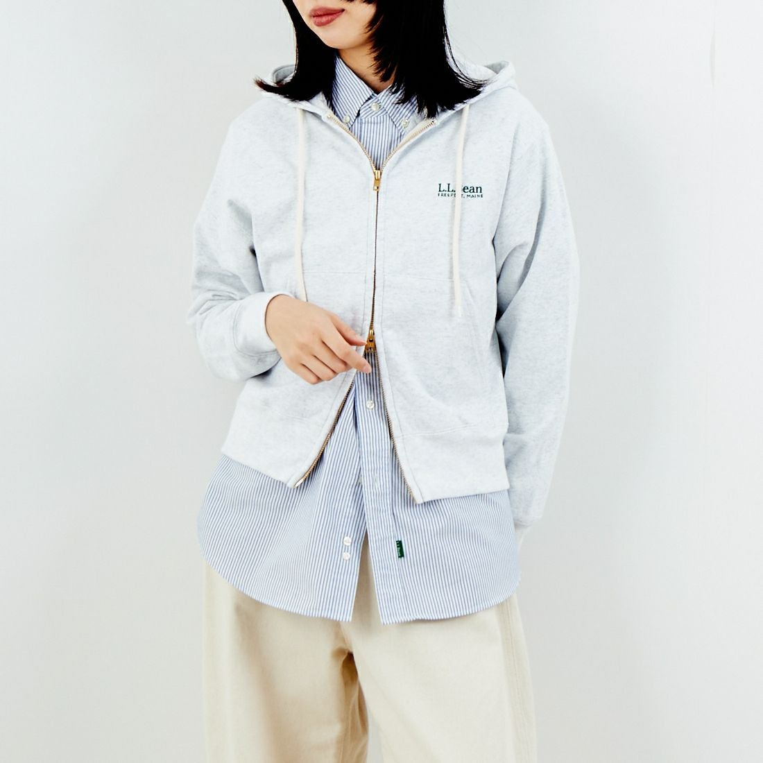 L.L.BEAN [エルエルビーン] PORTAGE フルジップフーデッドスウェット [6175-3150] 19 BIRCH &&モデル身長：162cm 着用サイズ：M&&