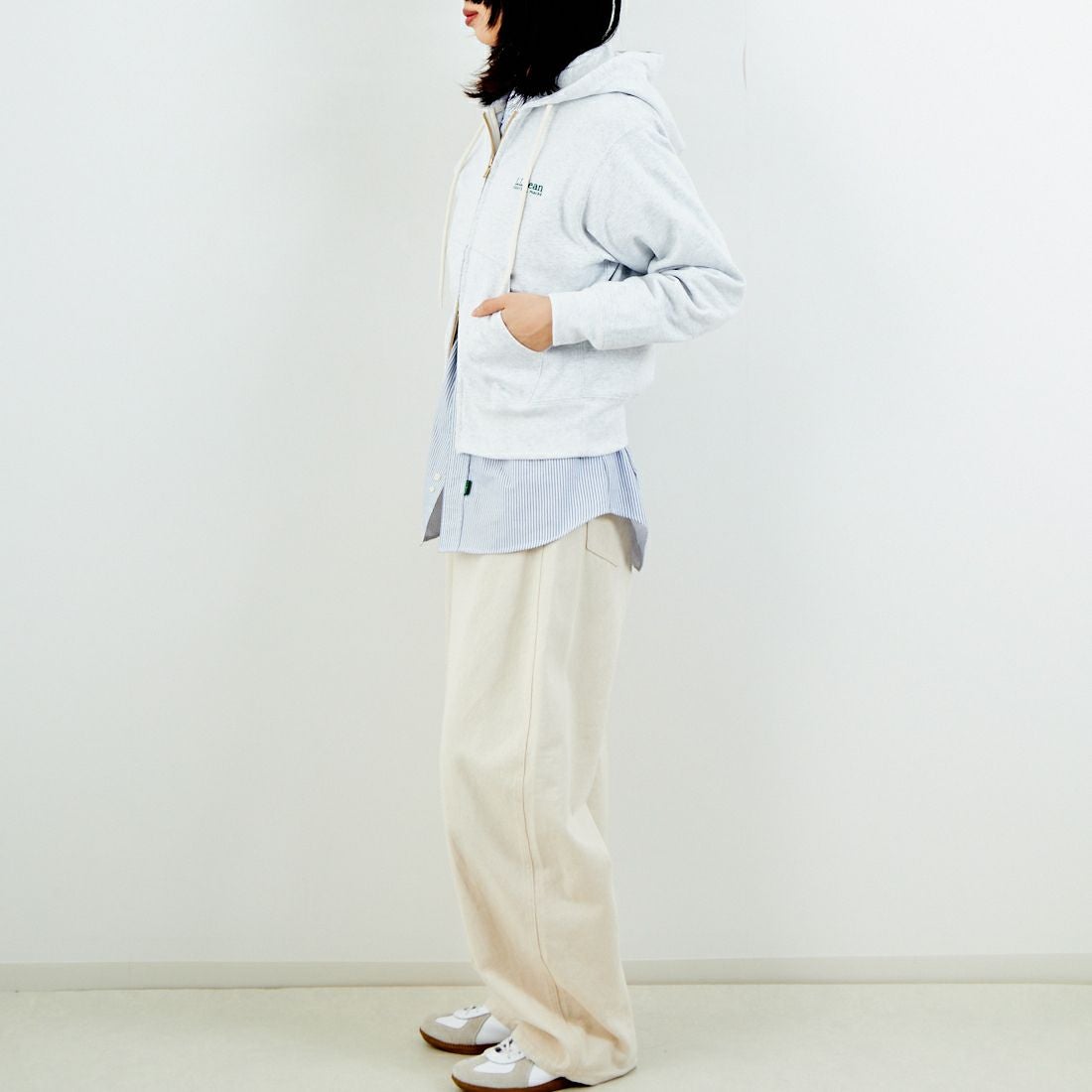 L.L.BEAN [エルエルビーン] PORTAGE フルジップフーデッドスウェット [6175-3150] 19 BIRCH &&モデル身長：162cm 着用サイズ：M&&