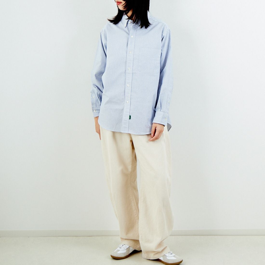 L.L.BEAN [エルエルビーン] ORONO ロングスリーブシャツ [6175-3143] 90 NAVY/WH &&モデル身長：162cm 着用サイズ：M&&