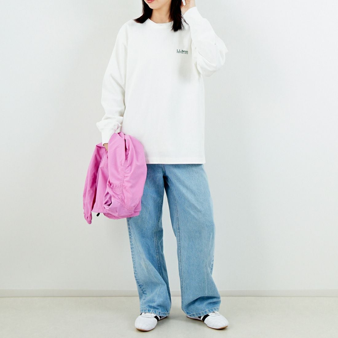 L.L.BEAN [エルエルビーン] Union ロングスリーブTシャツ [6175-3052] 09 WHITE &&モデル身長：162cm 着用サイズ：S&&