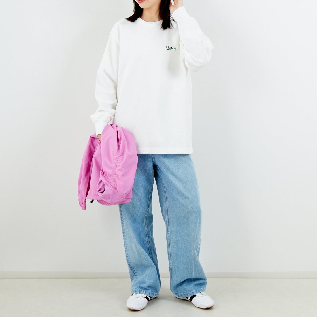 L.L.BEAN [エルエルビーン] Union ロングスリーブTシャツ [6175-3052] 09 WHITE &&モデル身長：162cm 着用サイズ：S&&