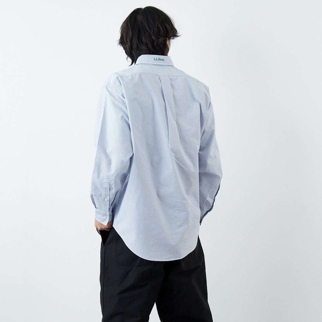 L.L.BEAN [エルエルビーン] ORONO ロングスリーブシャツ [6175-3043] 90 NAVY/WH &&モデル身長：179cm 着用サイズ：L&&