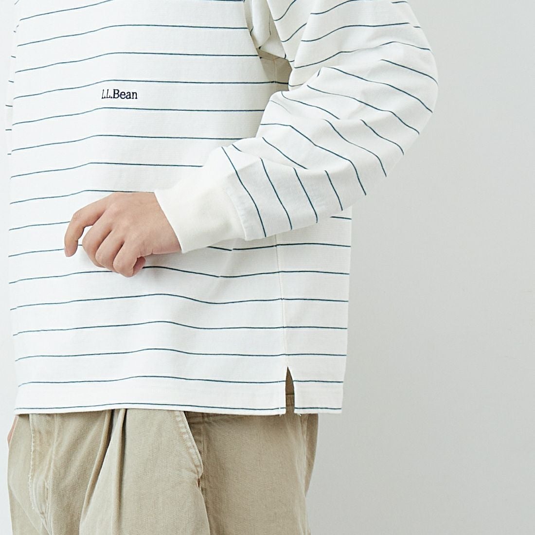 L.L.BEAN [エルエルビーン] Union ロングスリーブボーダーTシャツ [6175-3053] 90 OFF/GRN &&モデル身長：179cm 着用サイズ：M&&