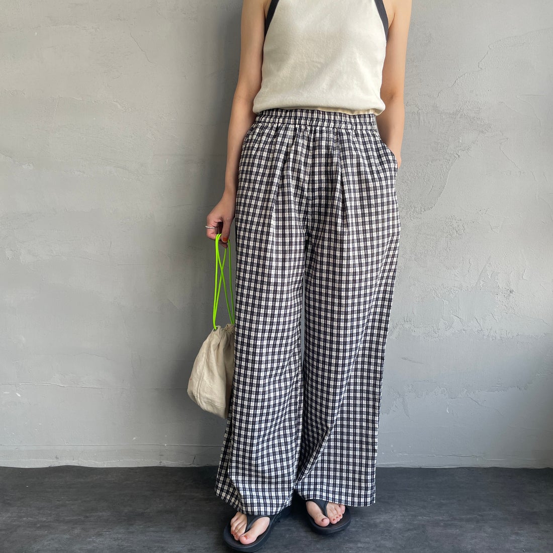 BLK/WHTﾁｪｯ&&モデル身長：160cm 着用サイズ：F&&