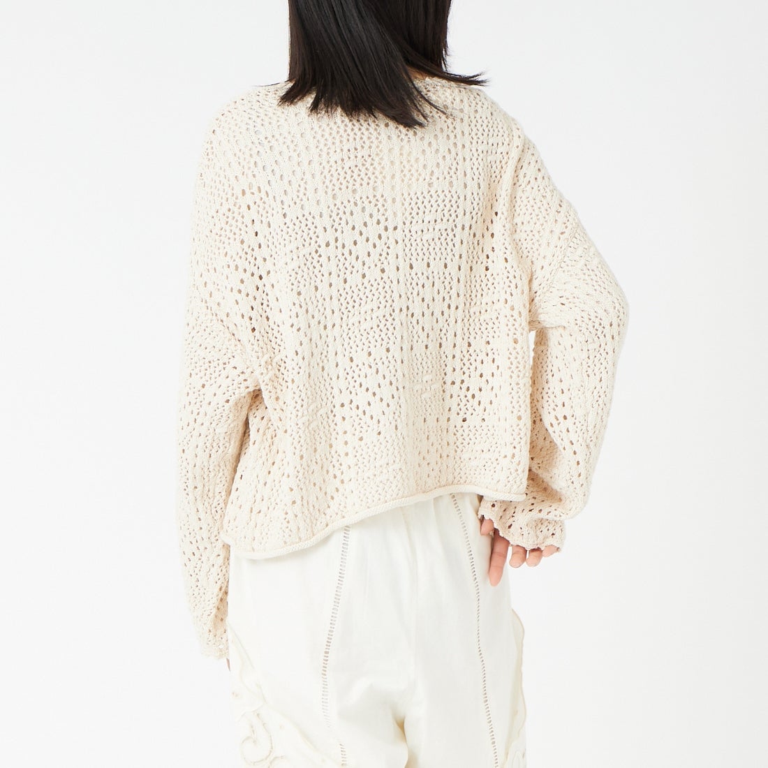 tumugu: [ツムグ] コットンクロッシェカーディガン [TK25412] 06 KINARI &&モデル身長：162cm 着用サイズ：F&&