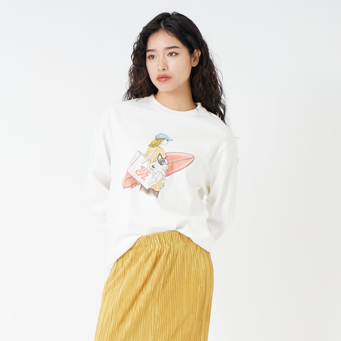 The Endless Summer [エンドレスサマー] MALIBU GIRL ロングスリーブTシャツ [FH-26374316] 07 WHITE &&モデル身長：162cm 着用サイズ：S&&