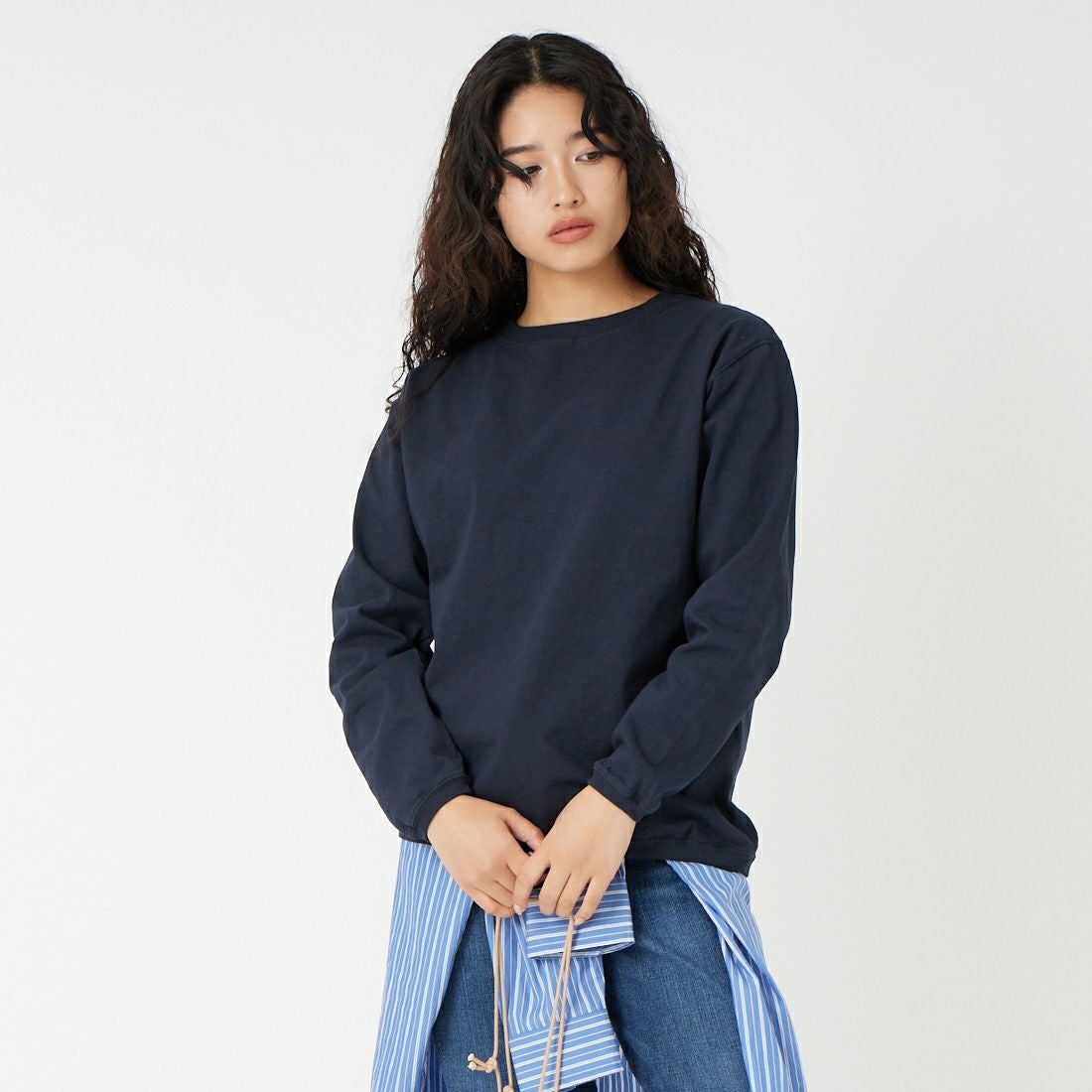 Goodwear [グッドウェア] 7.2oz ヘビーウェイトロングスリーブTシャツ [NGW9951] 3960 MARIN &&モデル身長：162cm 着用サイズ：L&&