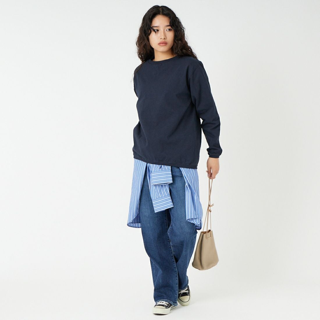 Goodwear [グッドウェア] 7.2oz ヘビーウェイトロングスリーブTシャツ [NGW9951] 3960 MARIN &&モデル身長：162cm 着用サイズ：L&&