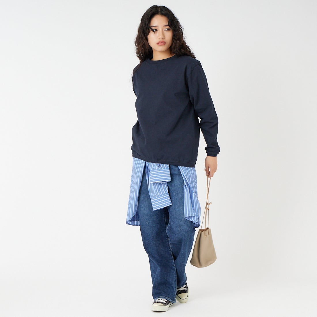Goodwear [グッドウェア] 7.2oz ヘビーウェイトロングスリーブTシャツ [NGW9951] 3960 MARIN &&モデル身長：162cm 着用サイズ：L&&
