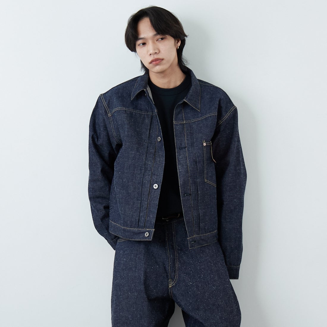 GOLD [ゴールド] 11.5oz デニムブラウス WW2モデル [GL15860N] 420 N.NAVY &&モデル身長：179cm 着用サイズ：M&&