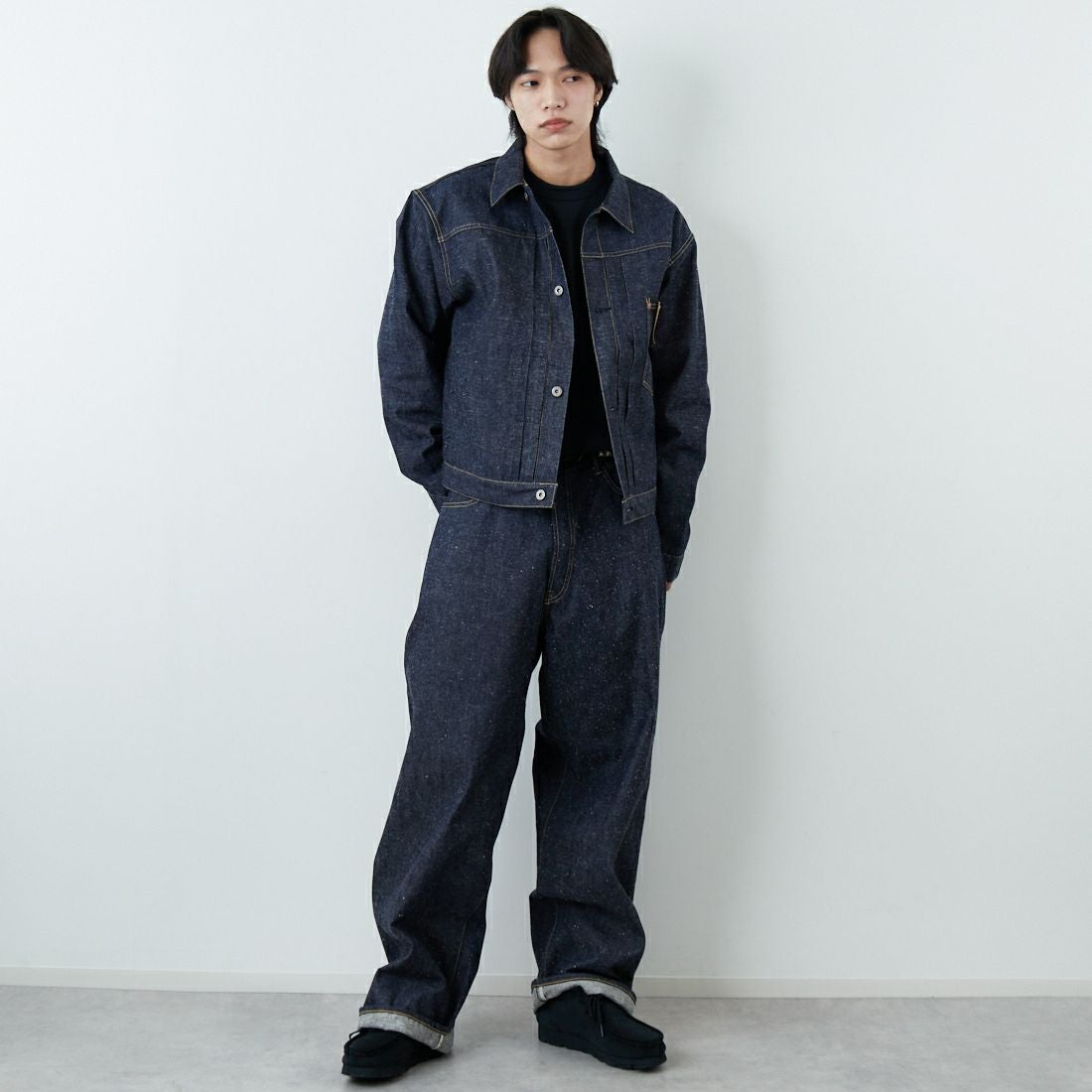 GOLD [ゴールド] 11.5oz デニムブラウス WW2モデル [GL15860N] 420 N.NAVY &&モデル身長：179cm 着用サイズ：M&&