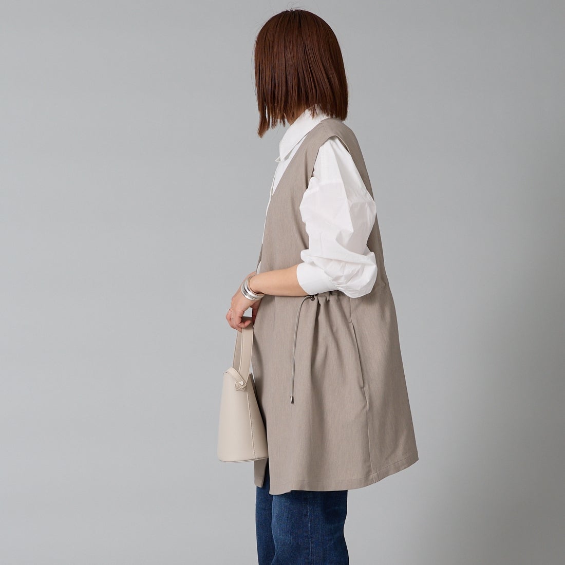 STELLA CIFFON [ステラシフォン] ウォースフィルツイルジレ [ST3-25105A] 26 GRAIGE &&モデル身長：159cm 着用サイズ：36&&