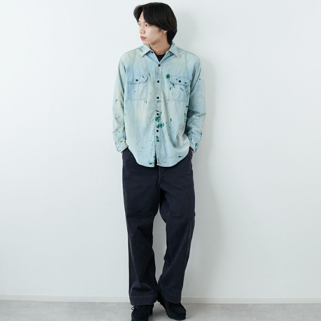 BOW WOW [バウワウ] ブラックエイジドワークトラウザー [BW261-BWTA] BLACK &&モデル身長：179cm 着用サイズ：L&&