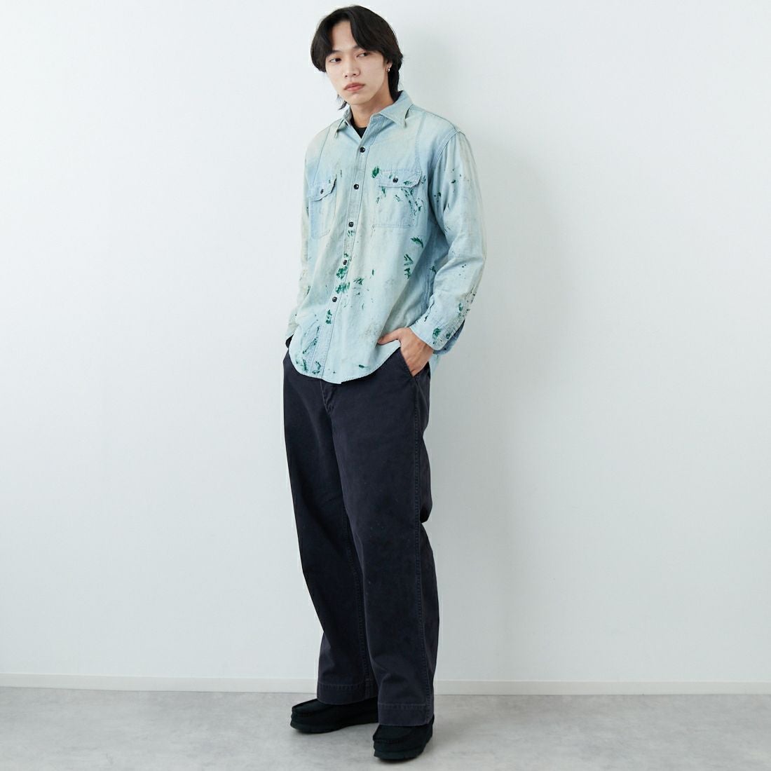 BOW WOW [バウワウ] ブラックエイジドワークトラウザー [BW261-BWTA] BLACK &&モデル身長：179cm 着用サイズ：L&&