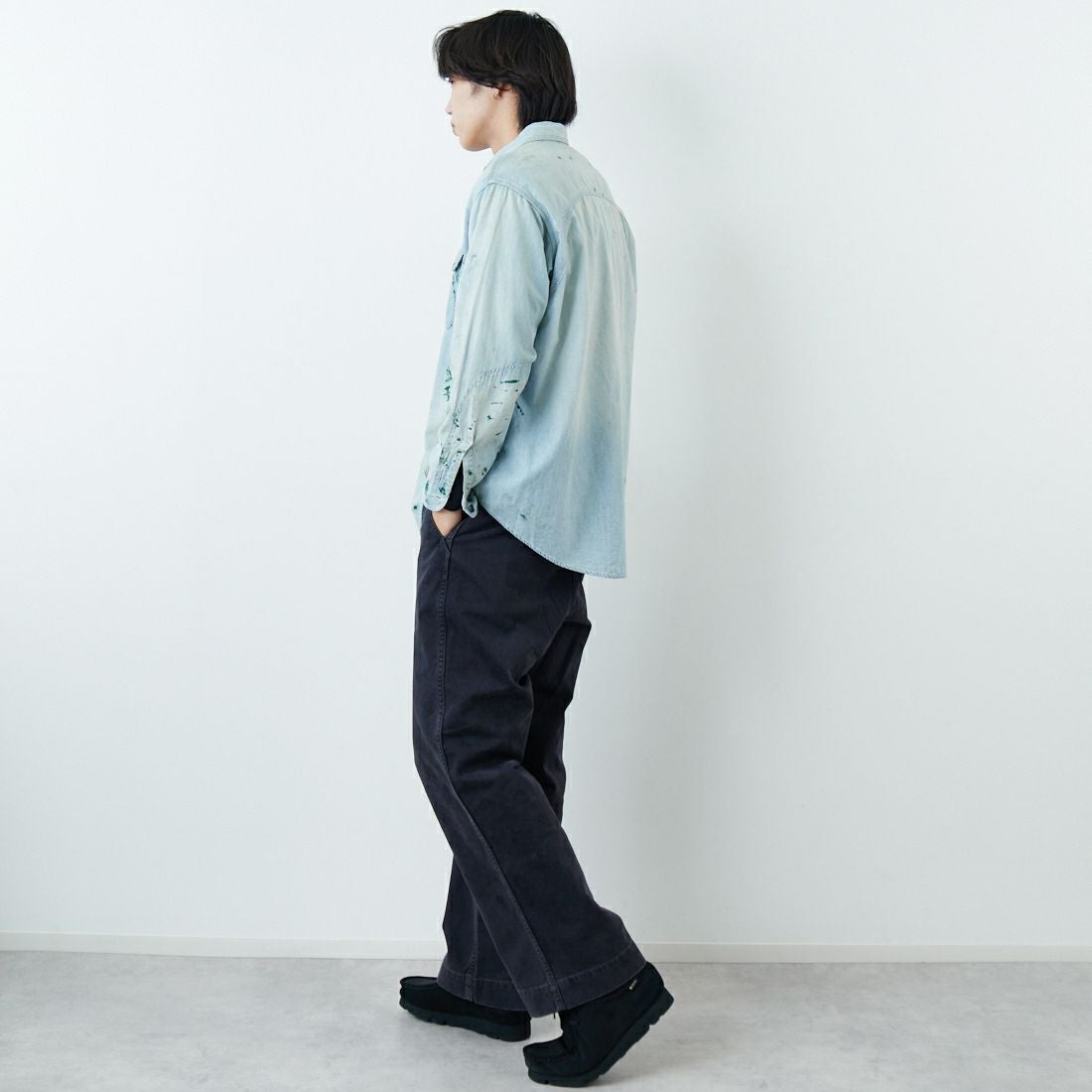 BOW WOW [バウワウ] ブラックエイジドワークトラウザー [BW261-BWTA] BLACK &&モデル身長：179cm 着用サイズ：L&&