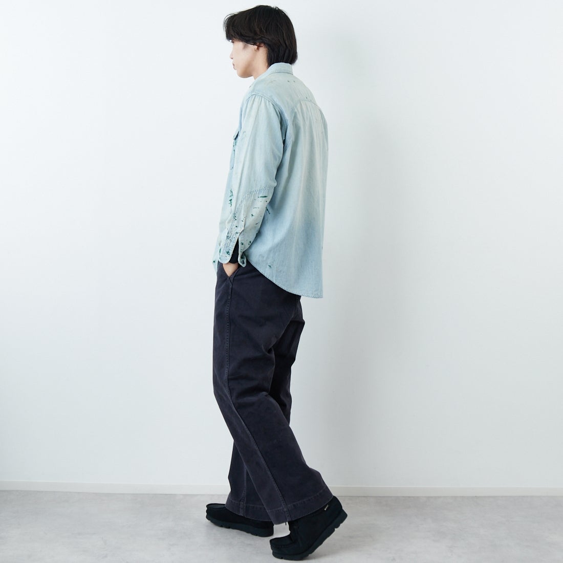 BOW WOW [バウワウ] ブラックエイジドワークトラウザー [BW261-BWTA] BLACK &&モデル身長：179cm 着用サイズ：L&&