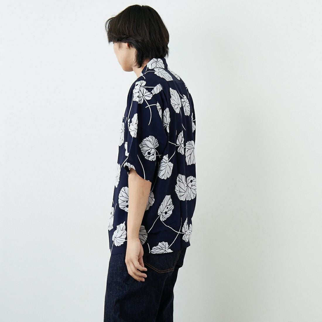 South2West8 [サウスツーウエストエイト] ショートスリーブオープンカラーシャツ [SX678] B NAVY &&モデル身長：179cm 着用サイズ：L&&