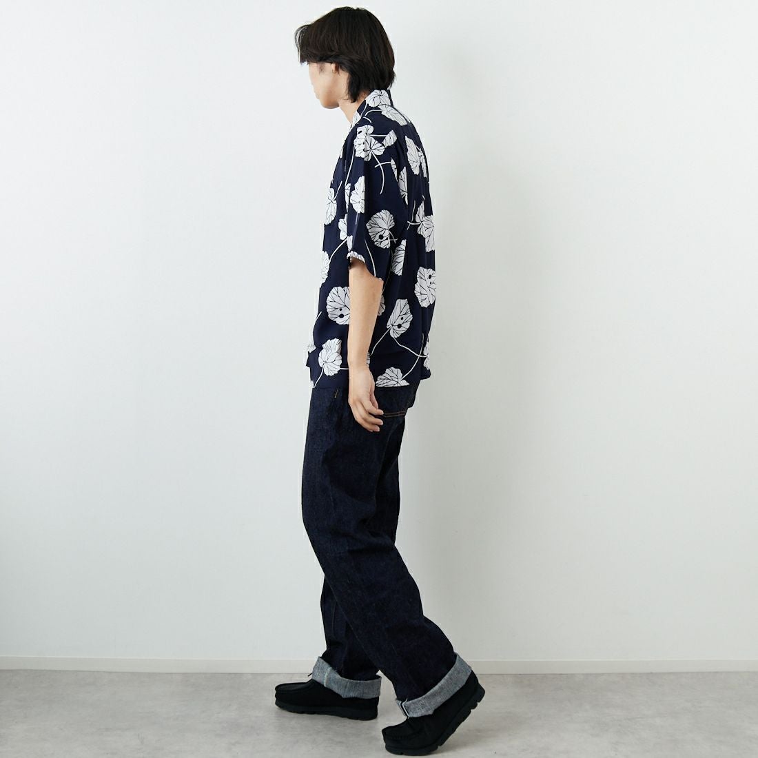 South2West8 [サウスツーウエストエイト] ショートスリーブオープンカラーシャツ [SX678] B NAVY &&モデル身長：179cm 着用サイズ：L&&