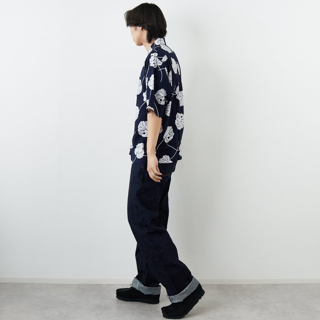 South2West8 [サウスツーウエストエイト] ショートスリーブオープンカラーシャツ [SX678] B NAVY &&モデル身長：179cm 着用サイズ：L&&