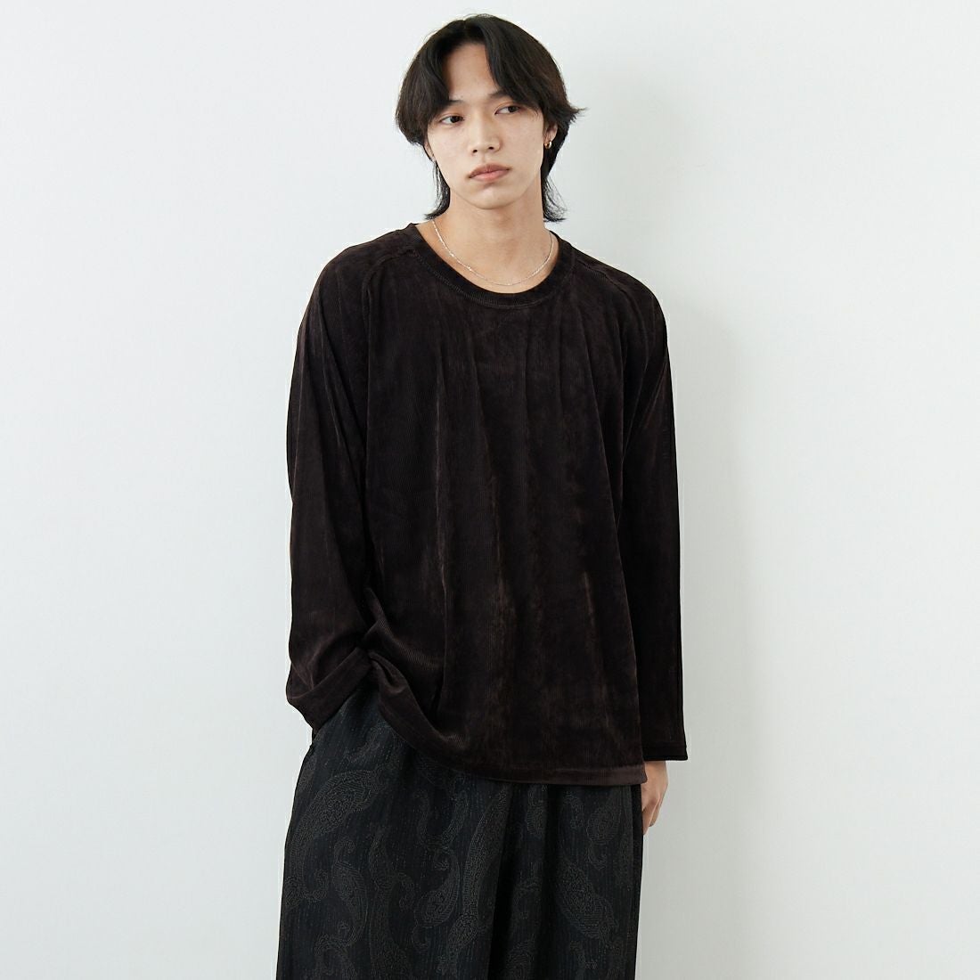 Needles [ニードルズ] UネックロングスリーブTシャツ [SX435] B BROWN &&モデル身長：179cm 着用サイズ：M&&