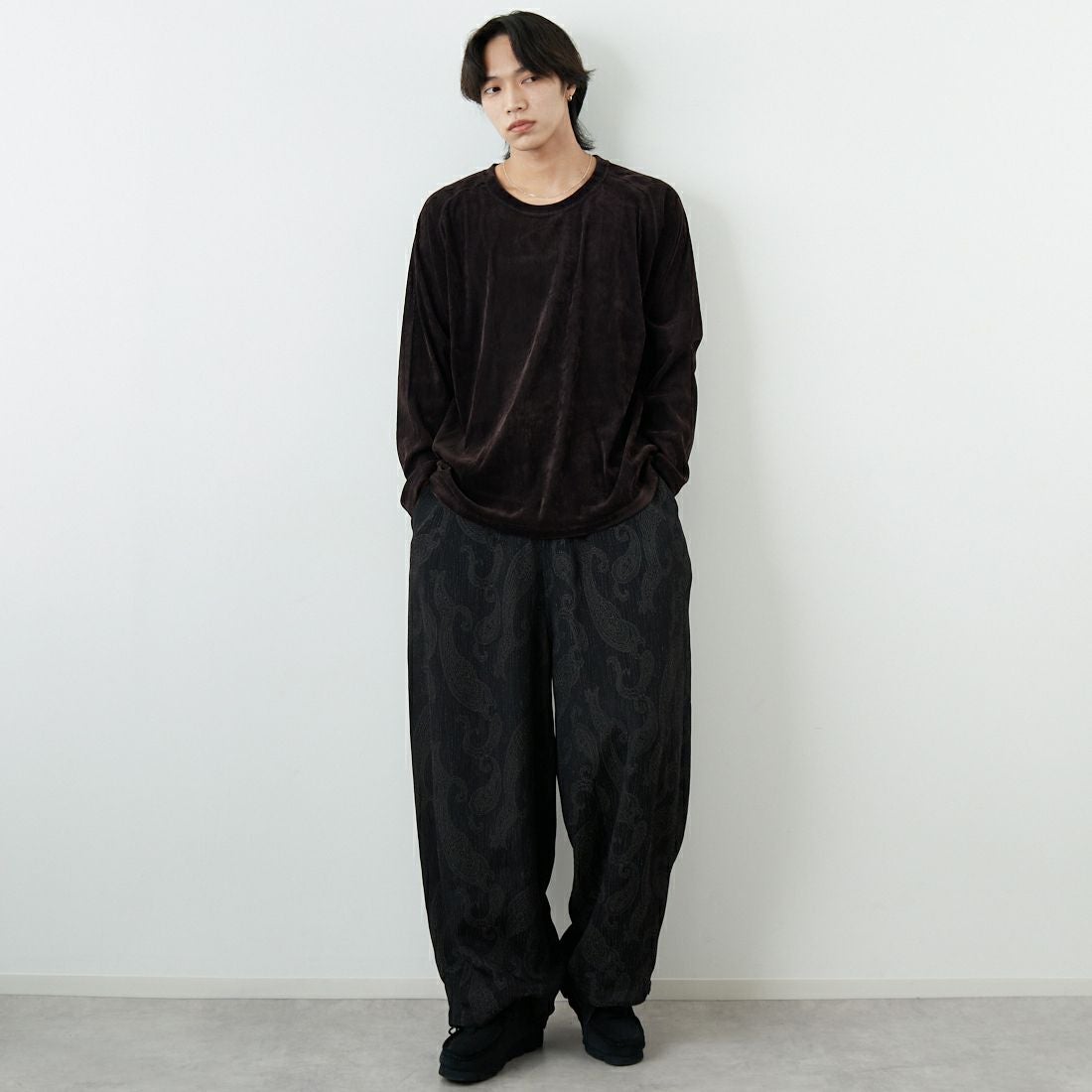 Needles [ニードルズ] UネックロングスリーブTシャツ [SX435] B BROWN &&モデル身長：179cm 着用サイズ：M&&