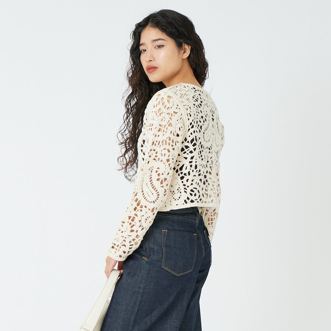 CLOCHE [クロシェ] レースニットカーディガン [61285502] ｱｲﾎﾞﾘｰ &&モデル身長：162cm 着用サイズ：2&&