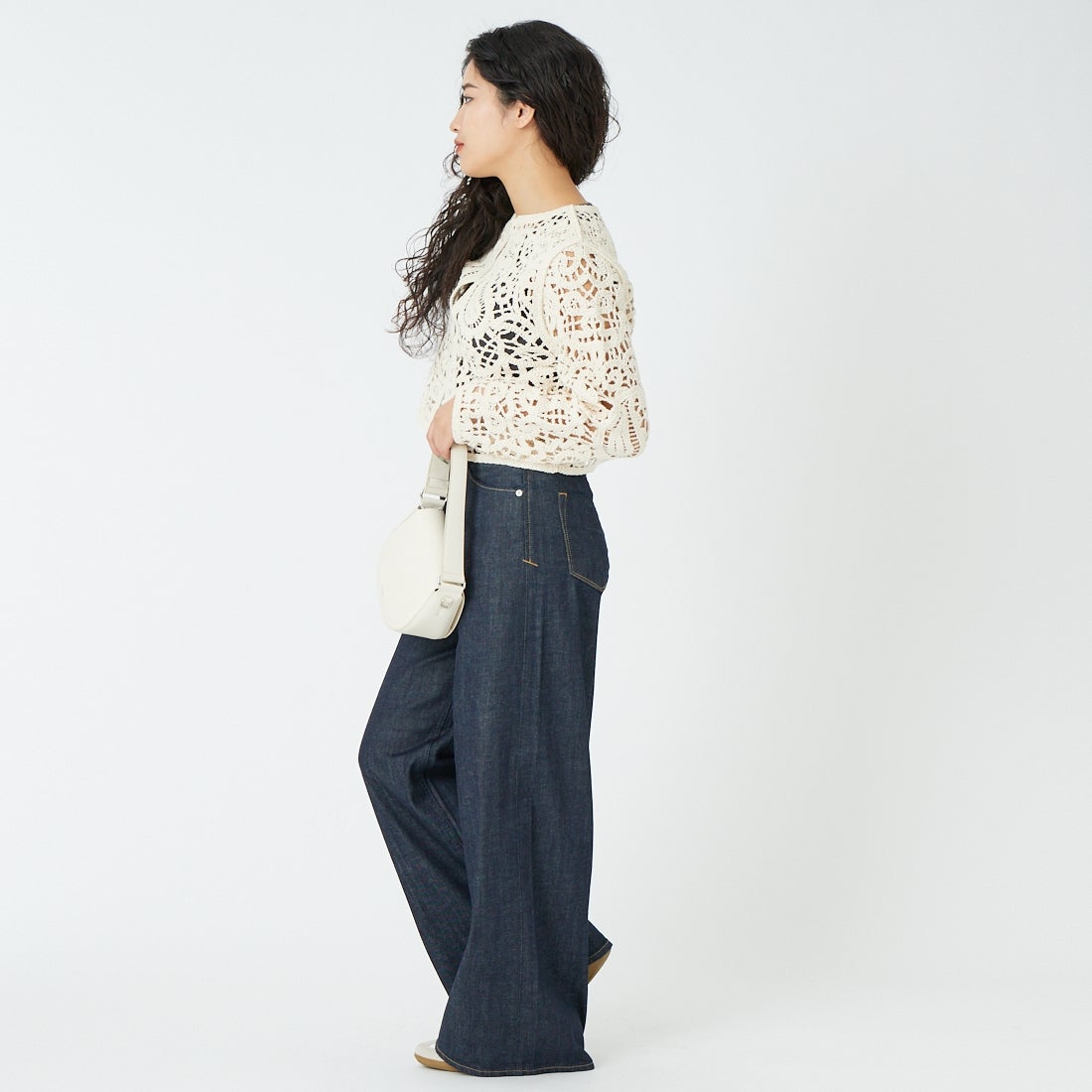 CLOCHE [クロシェ] レースニットカーディガン [61285502] ｱｲﾎﾞﾘｰ &&モデル身長：162cm 着用サイズ：2&&