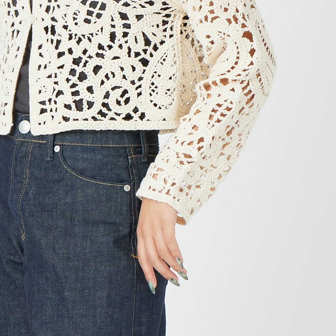 CLOCHE [クロシェ] レースニットカーディガン [61285502] ｱｲﾎﾞﾘｰ &&モデル身長：162cm 着用サイズ：2&&