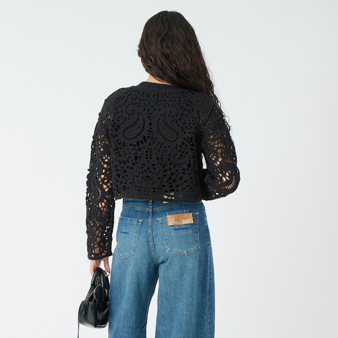 CLOCHE [クロシェ] レースニットカーディガン [61285502] ﾌﾞﾗｯｸ &&モデル身長：162cm 着用サイズ：2&&