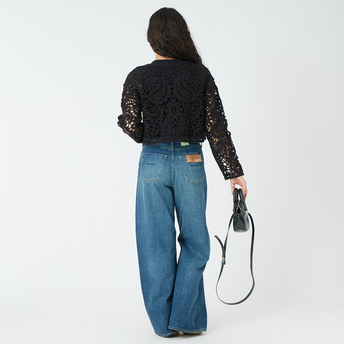 CLOCHE [クロシェ] レースニットカーディガン [61285502] ﾌﾞﾗｯｸ &&モデル身長：162cm 着用サイズ：2&&