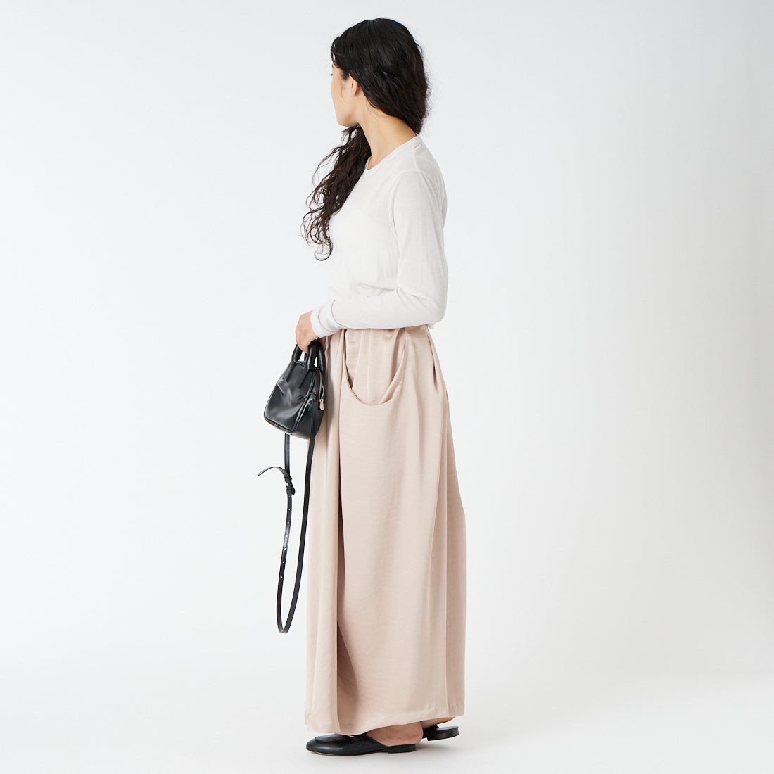 DIGNITE COLLIER [ディニテコリエ] サテンタックドレープスカート [80256516] 012 ﾋﾟﾝｸ &&モデル身長：162cm 着用サイズ：F&&