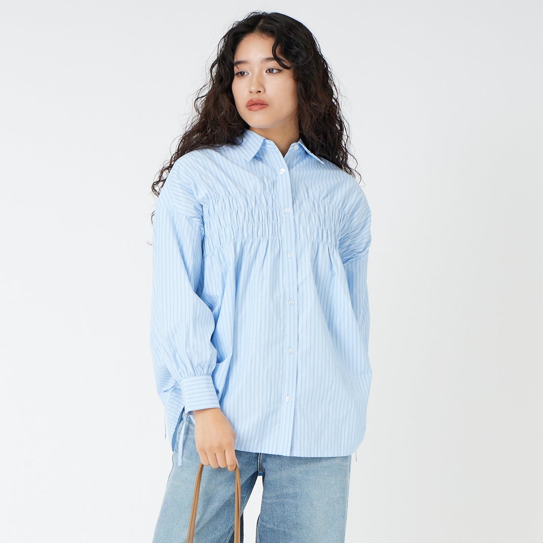 Jf Ready Made [ジェイエフレディメイド] シャーリングシャツ [3110306] 510 ｻｯｸｽST &&モデル身長：162cm 着用サイズ：F&&