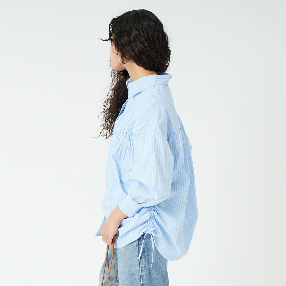 Jf Ready Made [ジェイエフレディメイド] シャーリングシャツ [3110306] 510 ｻｯｸｽST &&モデル身長：162cm 着用サイズ：F&&