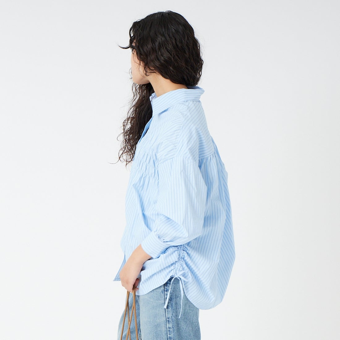 Jf Ready Made [ジェイエフレディメイド] シャーリングシャツ [3110306] 510 ｻｯｸｽST &&モデル身長：162cm 着用サイズ：F&&