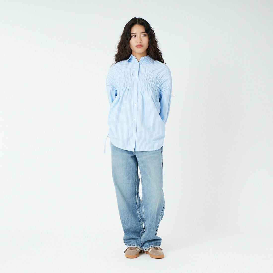 Jf Ready Made [ジェイエフレディメイド] シャーリングシャツ [3110306] 510 ｻｯｸｽST &&モデル身長：162cm 着用サイズ：F&&