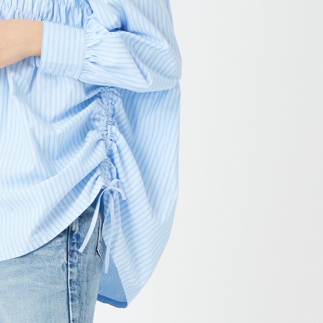 Jf Ready Made [ジェイエフレディメイド] シャーリングシャツ [3110306] 510 ｻｯｸｽST &&モデル身長：162cm 着用サイズ：F&&