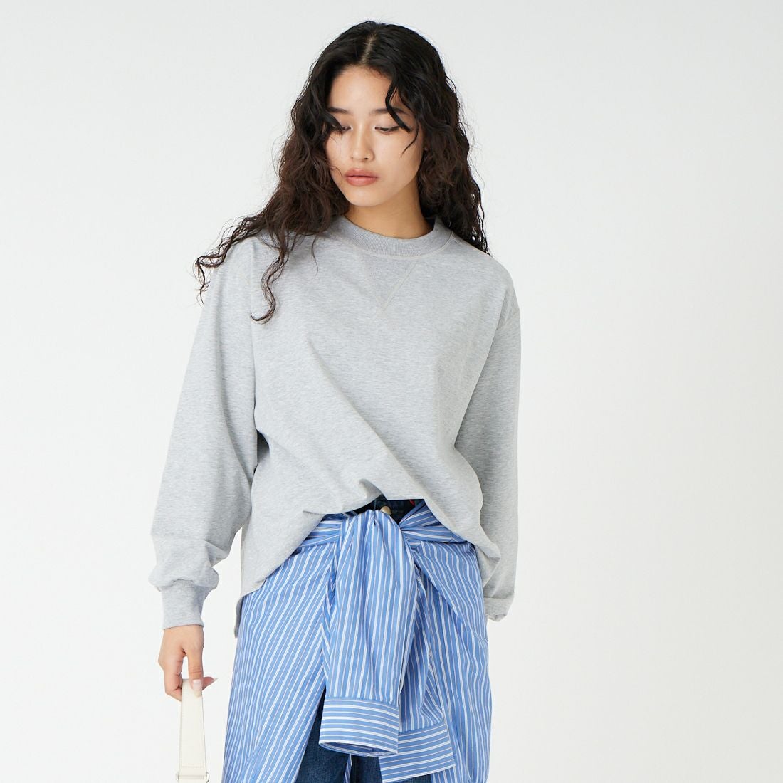 Jf Ready Made [ジェイエフレディメイド] ダブルガゼット裏毛プルオーバー [3110102] 821 ﾓｸｸﾞﾚｰ &&モデル身長：162cm 着用サイズ：F&&