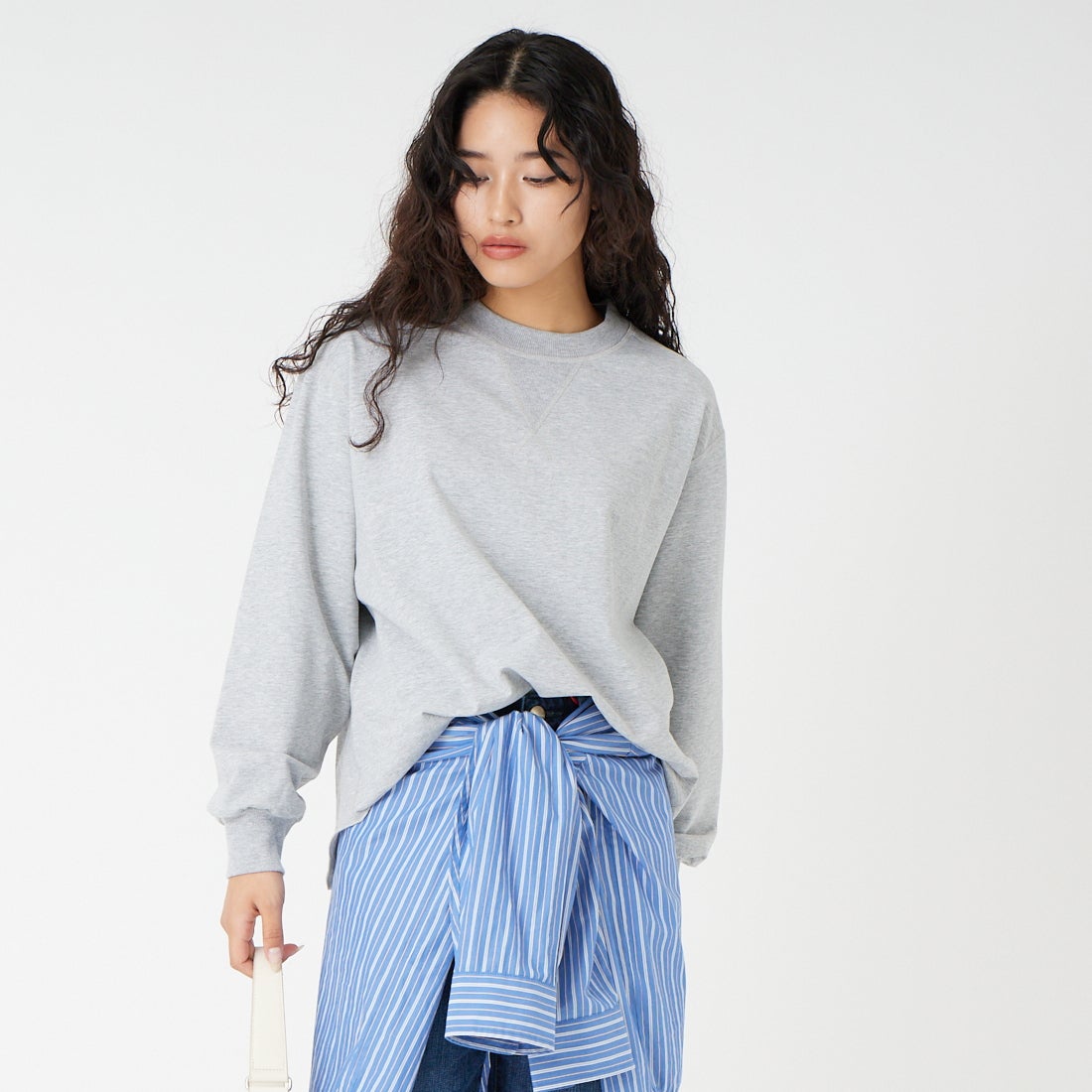 Jf Ready Made [ジェイエフレディメイド] ダブルガゼット裏毛プルオーバー [3110102] 821 ﾓｸｸﾞﾚｰ &&モデル身長：162cm 着用サイズ：F&&