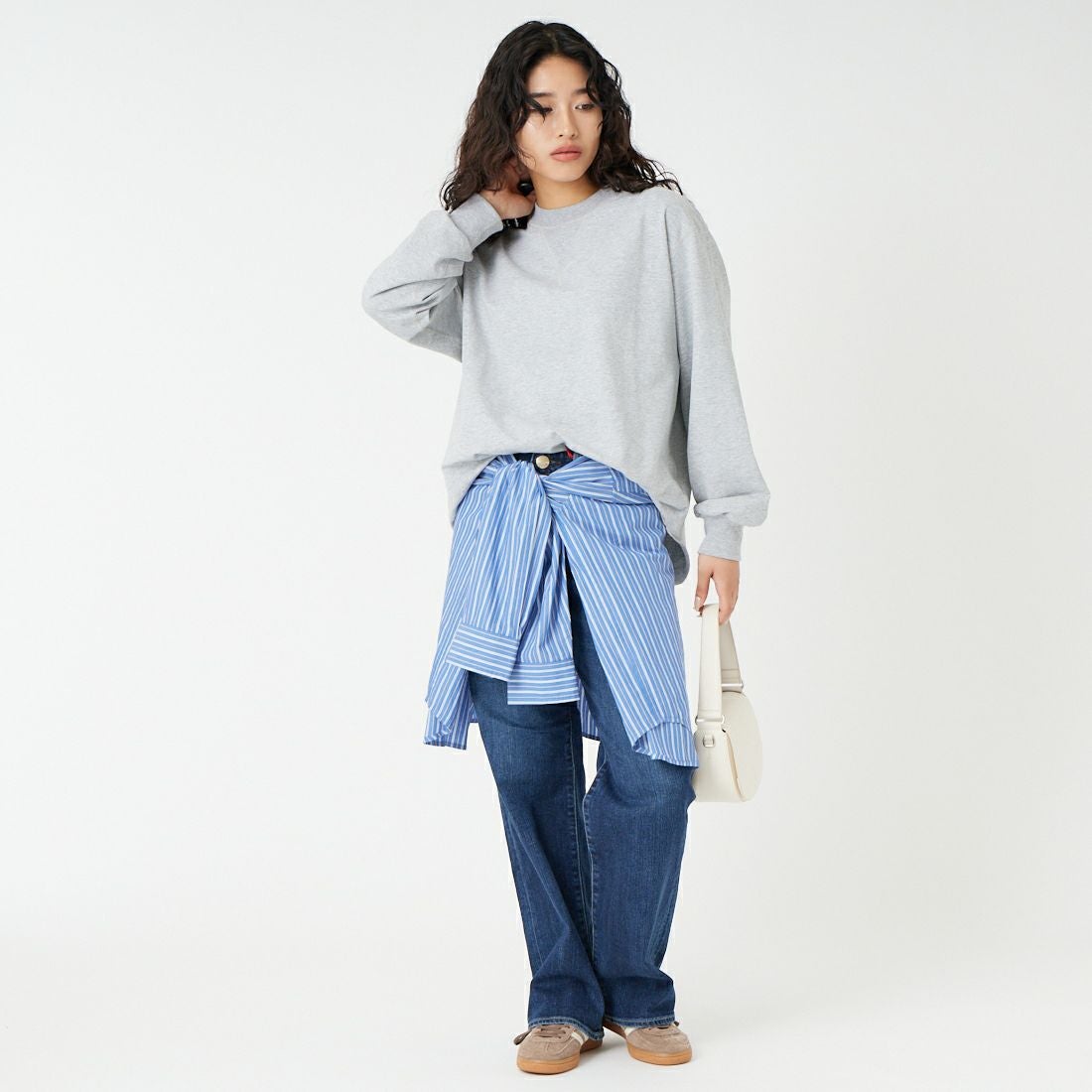 Jf Ready Made [ジェイエフレディメイド] ダブルガゼット裏毛プルオーバー [3110102] 821 ﾓｸｸﾞﾚｰ &&モデル身長：162cm 着用サイズ：F&&