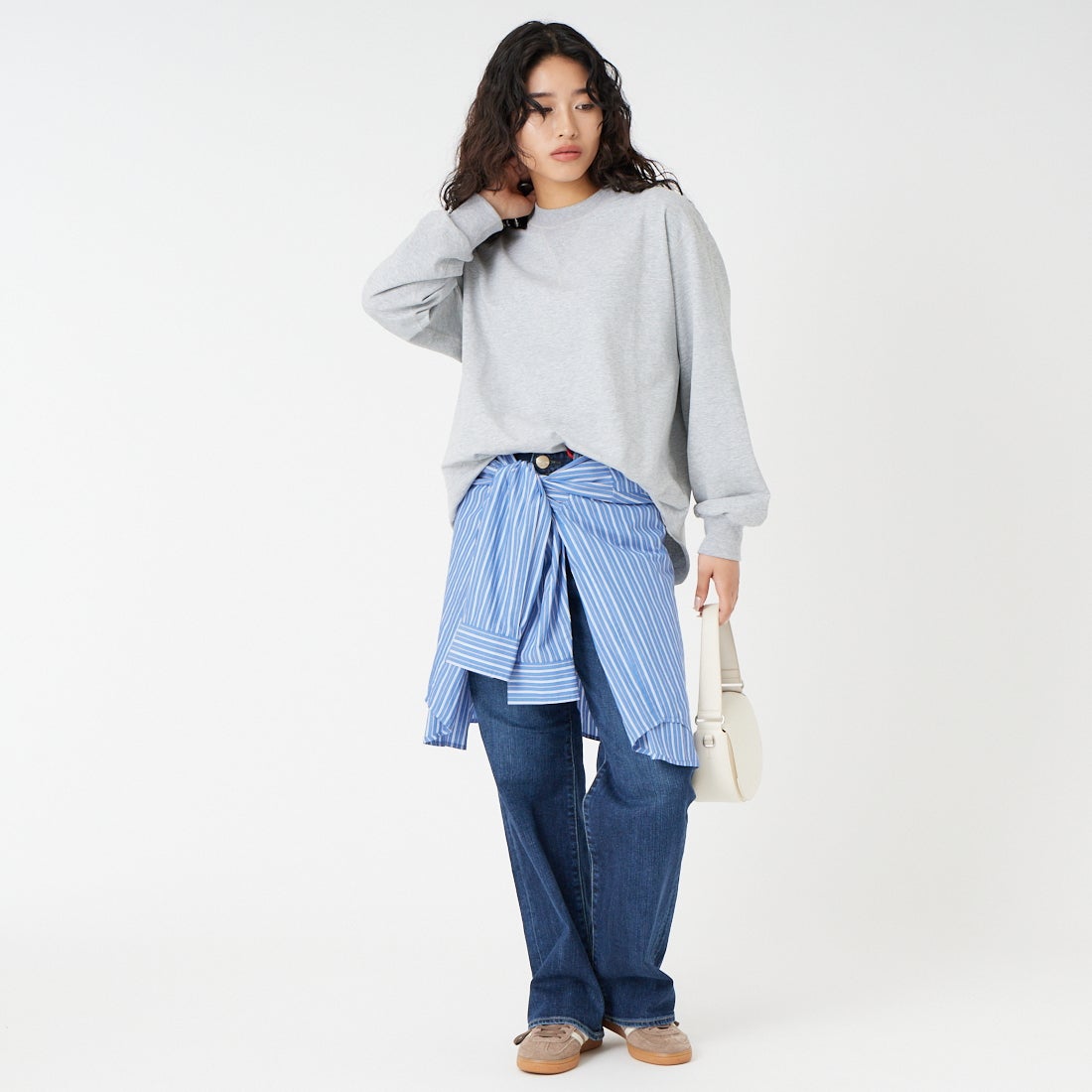 Jf Ready Made [ジェイエフレディメイド] ダブルガゼット裏毛プルオーバー [3110102] 821 ﾓｸｸﾞﾚｰ &&モデル身長：162cm 着用サイズ：F&&