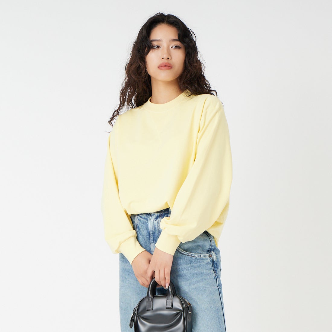 Jf Ready Made [ジェイエフレディメイド] ダブルガゼット裏毛プルオーバー [3110102] 201 ｲｴﾛｰ &&モデル身長：162cm 着用サイズ：F&&