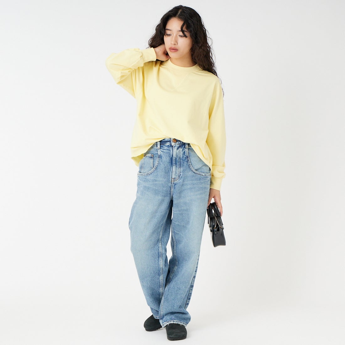 Jf Ready Made [ジェイエフレディメイド] ダブルガゼット裏毛プルオーバー [3110102] 201 ｲｴﾛｰ &&モデル身長：162cm 着用サイズ：F&&