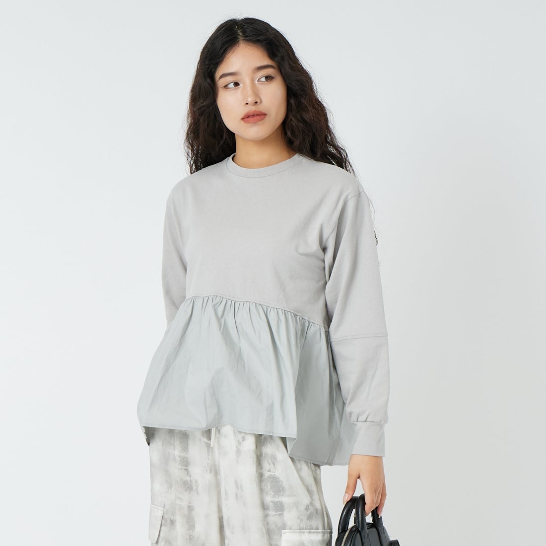 Jf Ready Made [ジェイエフレディメイド] 布帛ウエスト切替プルオーバー [3110103] 805 ｸﾞﾚｲ &&モデル身長：162cm 着用サイズ：F&&