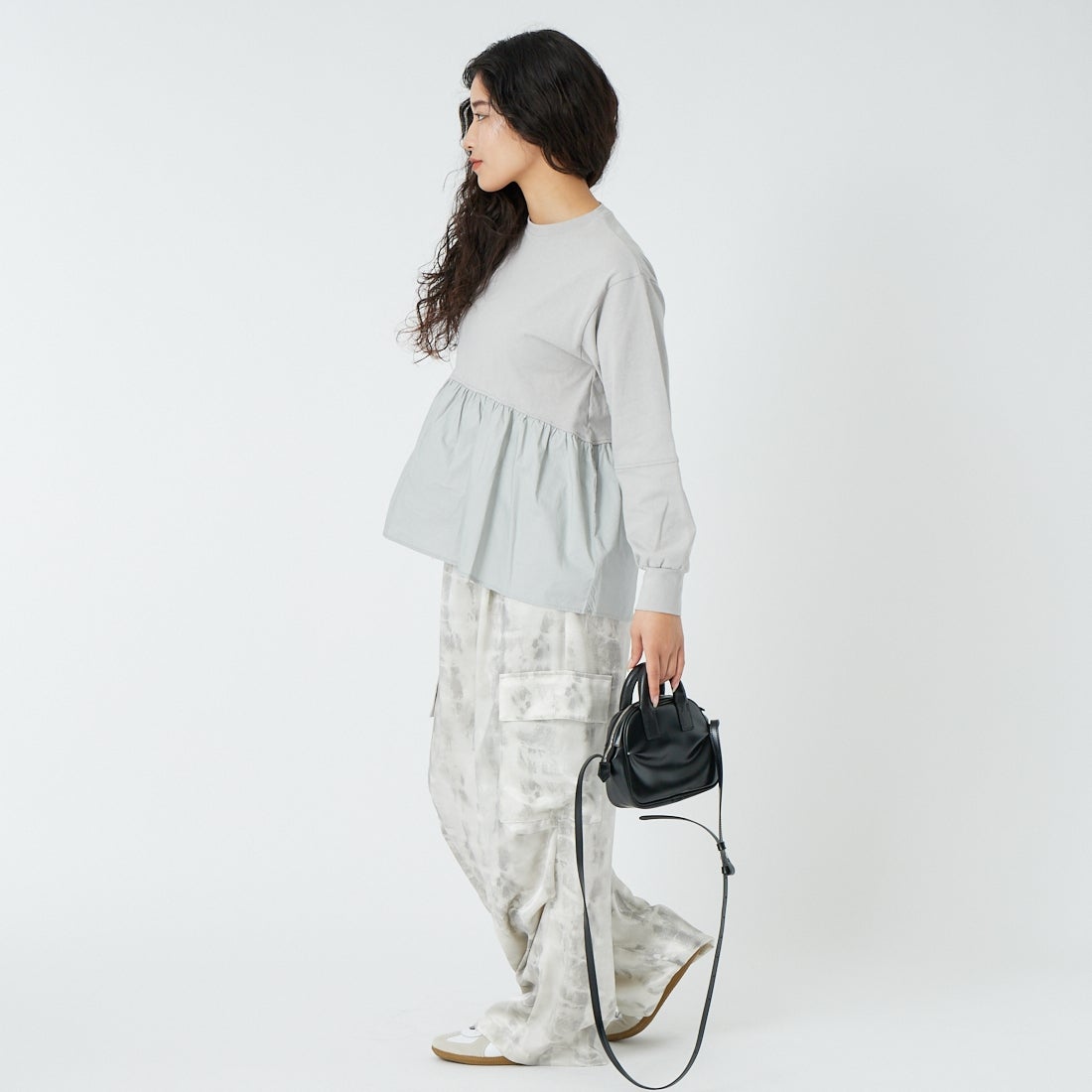 Jf Ready Made [ジェイエフレディメイド] 布帛ウエスト切替プルオーバー [3110103] 805 ｸﾞﾚｲ &&モデル身長：162cm 着用サイズ：F&&